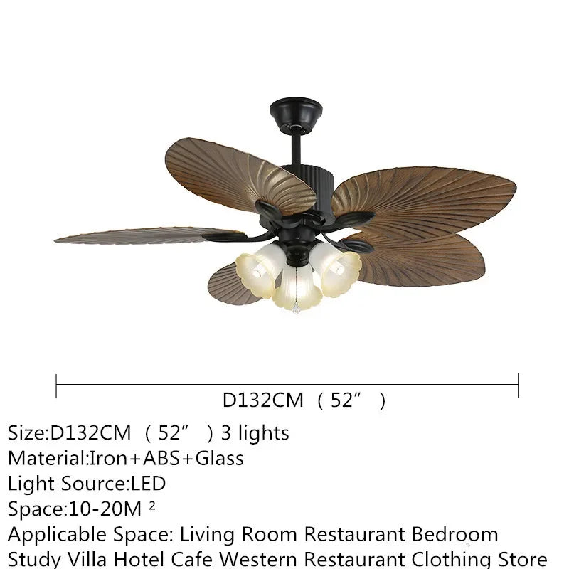 American Retro celiing Fan Light European Mid-Century Luxury chandelier  Living Room Restaurant Bedroom Villa Cafe Remote Fan
