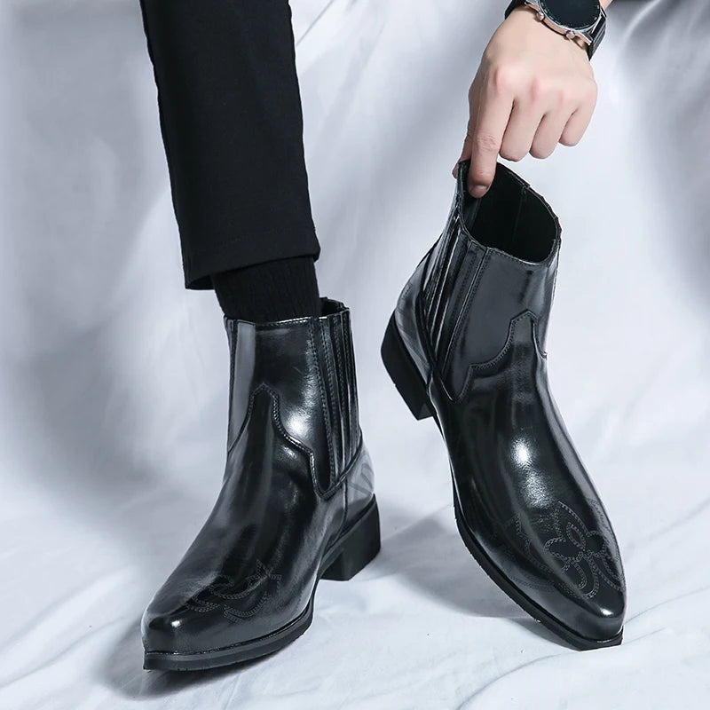 Men's Classic Retro Chelsea Short Boots Mens Fashion Embroidery Ankle Boot High-top Casual Shoes for Men