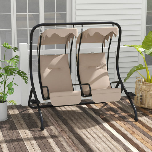 Outsunny Canopy Swing Chair Modern Garden Swing Seat Outdoor Relax Chairs W/ 2 Separate Chairs