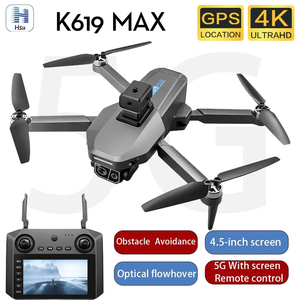 2025 K619 MAX Drone 4K HD Dual-Camera with Screen Remote Control 5G GPS Brushless Obstacle Avoidance RC Quadcopter Toys Gifts