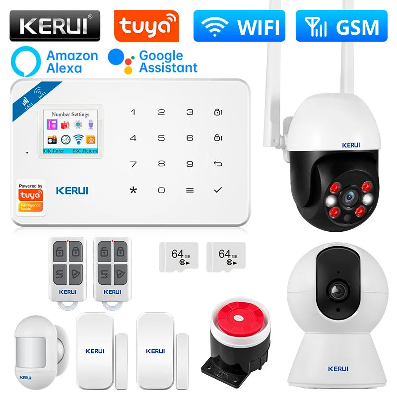 KERUI 4G/2G Smart Home Security Alarm System with Door Sensor Motion Detector Siren Tuya Smart WIFI GSM Burglar Alarm Kit