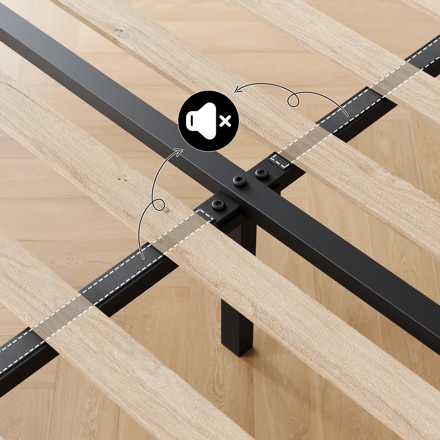 Bed Frame With Headboard, Linen Upholstered Platform Bed With Adjustable Diagonal Channel Tufted Headboard