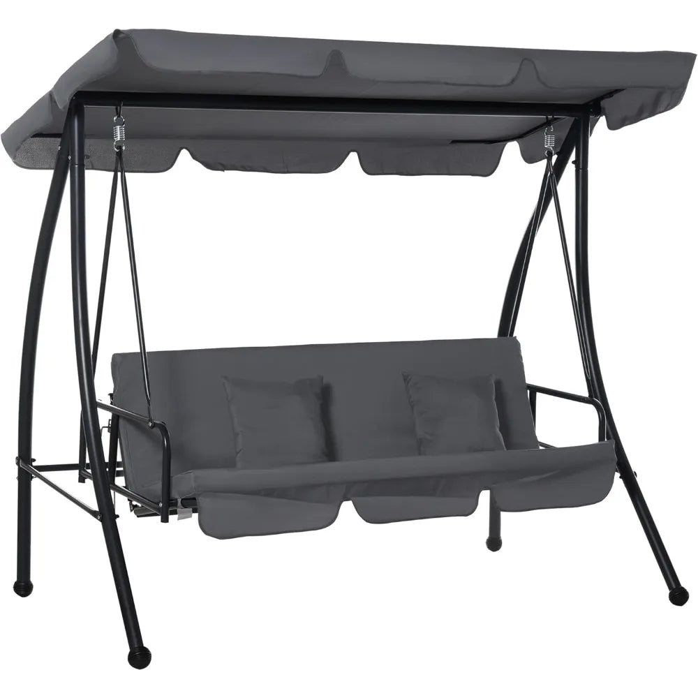 Garden Swing Chair, 2-in-1 3 Seater Garden Swing Seat Bed Hammock Bed Convertible Tilt Canopy W/Cushion, Patio Swing Bench