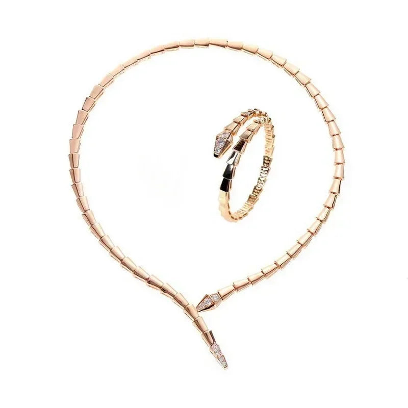 Designer Luxury Dinner Jewelry Sets Women Lady Inlay Cubic Zircon Snake Snakelike Narrow Collar Necklace Bangle Bracelet Ring
