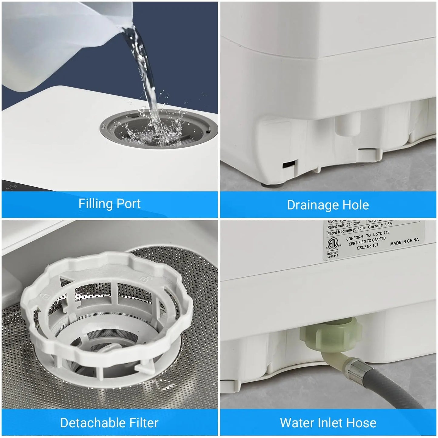 Portable Dishwasher Countertop, Dishwasher Countertop 5L Built-In Water Tank, No Hookup Needed, 5 Washing Programs
