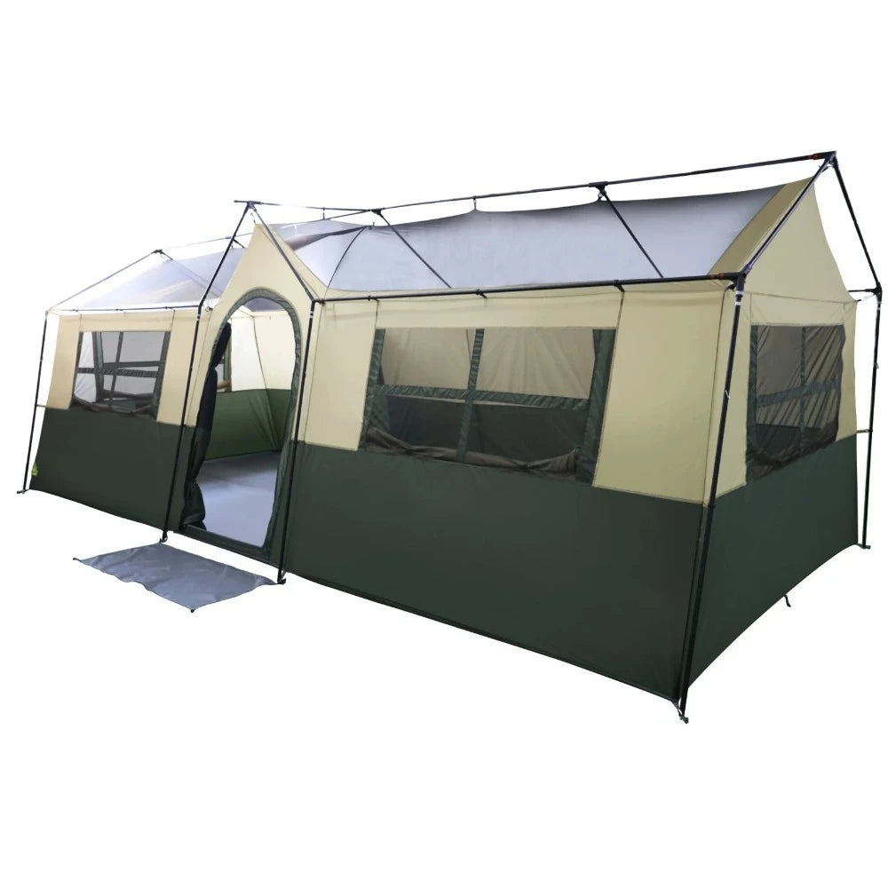 Hazel Creek 12 Person 3-Room Cabin Tent, 20' x 9' x 84", Green