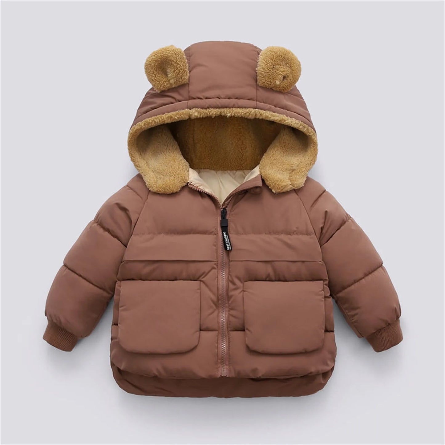 Toddler Kids Baby Boys Girls Winter Warm Solid Coats Bear Ears Fleece Hooded Padded Outwear Light down Jacket Boys