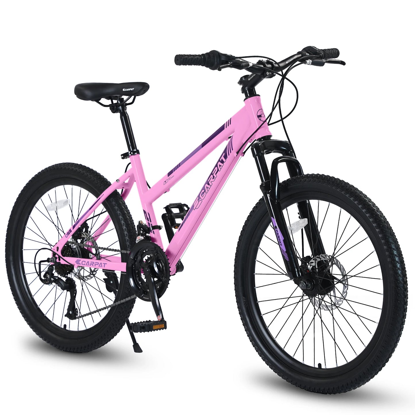24/26 inch Mountain Bike Girls Women, 21 Speeds Mountain Bicycle with Steel Frame, Dual Disc Brakes and 100mm Front Suspension