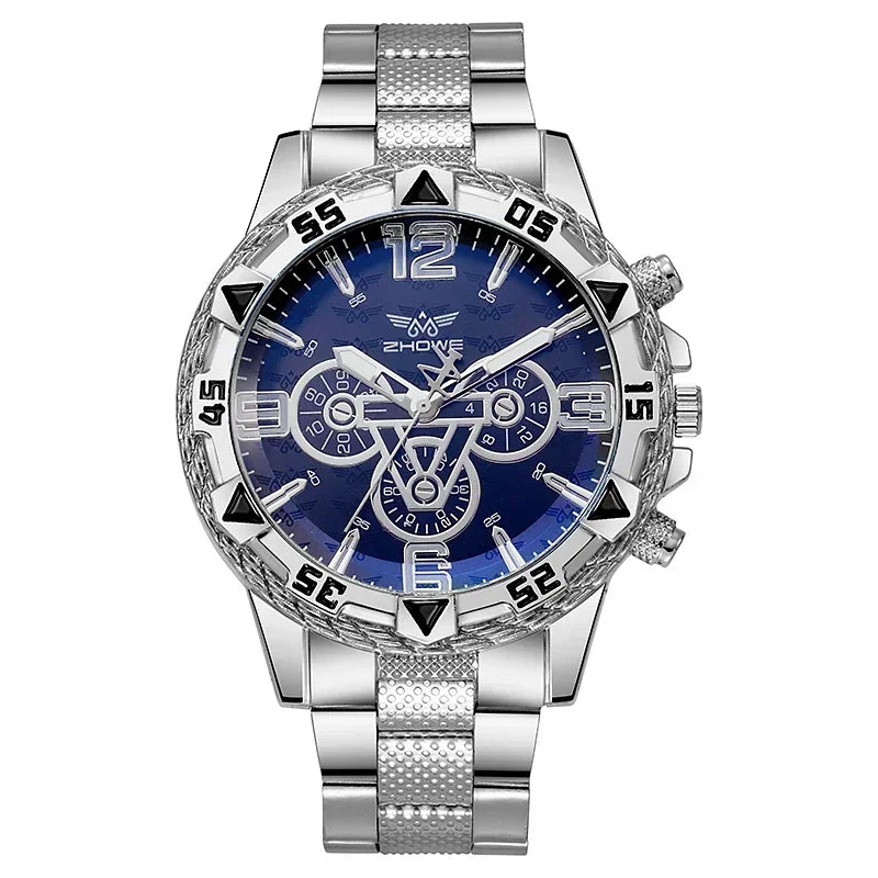 Luxury Business Men's Watch Stainless Steel Strap Blue-Light Glass Men Quartz Watches Big Dial Casual Wristwatch for man gifts