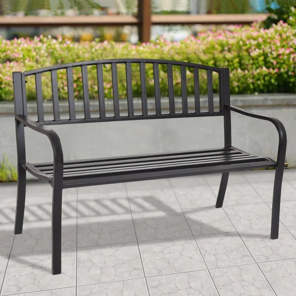 2 Seater Garden Bench,  Decorative Pattern Iron Park Chair Seat,  Outdoor Leisure Loveseat for Garden,  Patio,   Porch and Yard