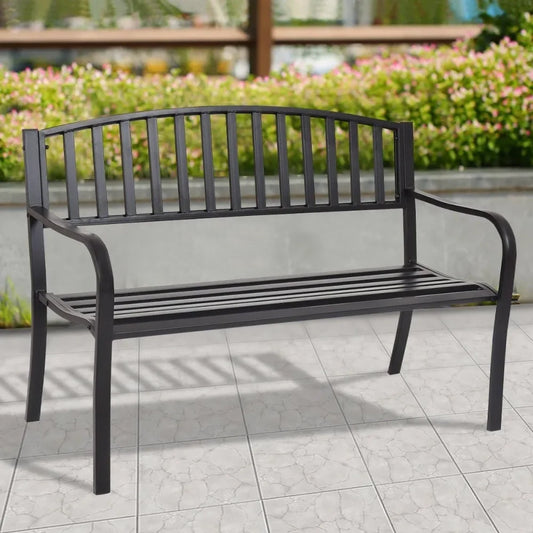 2 Seater Garden Bench,  Decorative Pattern Iron Park Chair Seat,  Outdoor Leisure Loveseat for Garden,  Patio,   Porch and Yard