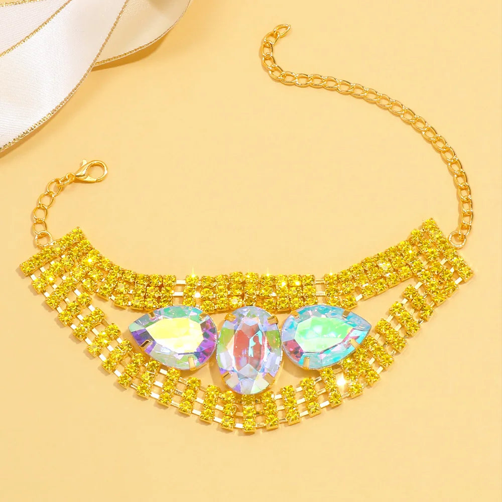 New Yellow Wedding Set Jewelry Brider In India For Women Necklace Earrings Bracelet Set Bridal Accessories Luxury Ladies Banquet