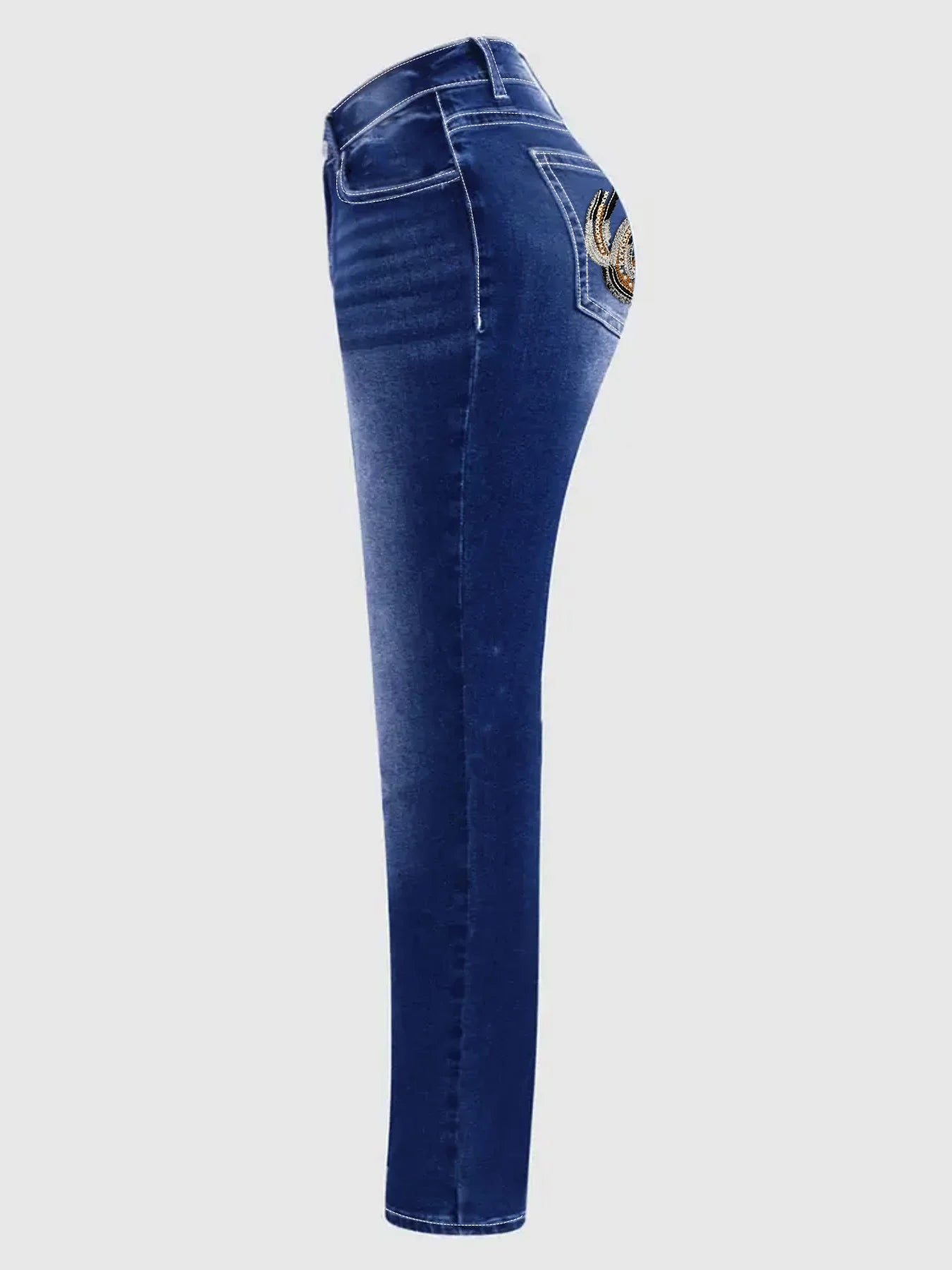 Blue Large Size Horseshoe Graphic Embroidery Back Bag Pants High Waist Elegant Mature Four Seasons Women's Large Size Jeans