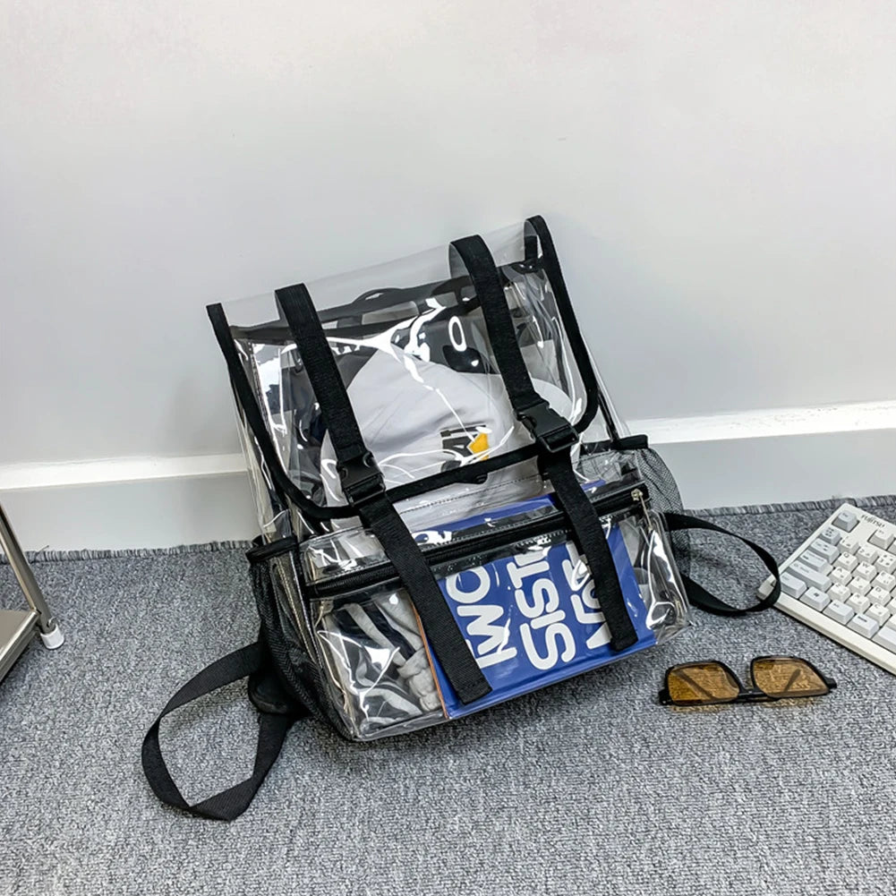 Transparent PVC Laptop Backpack Waterproof Casual Book Bags Large Capacity Simple Portable See Through Solid Clear for Women Men