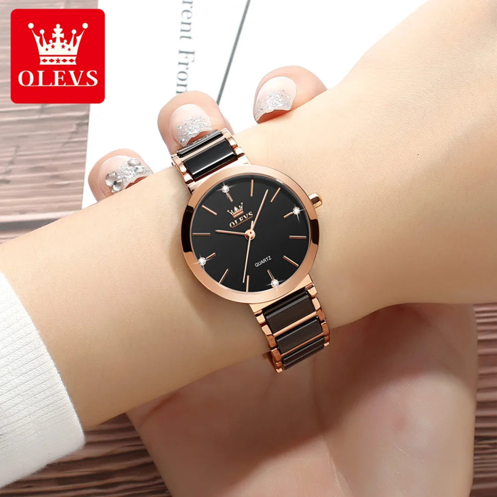 OLEVS Fashion Elegant Watch for Women Japanese Movement Ceramics Strap Luxury Ladies Bracelet Quartz Watches Gifts Reloj Mujer