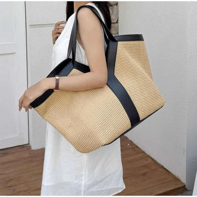 Brand Luxury Designer New Y-shaped Straw Tote Bag Large Capacity Shopping Bag Beach Bag Shoulder Underarm Bag Woven Women's Bag