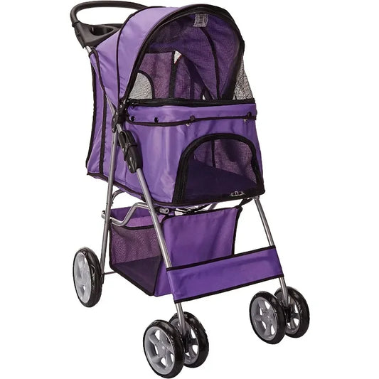 4-Wheeled Pet Stroller for Cats & Dogs Foldable with Cup Holder,