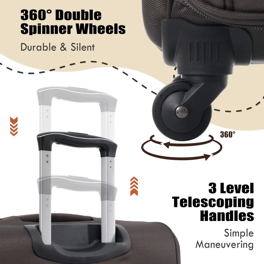 Lightweight Luggage Set 3pcs Expandable Suitcases Duffel Toiletry Bag Spinner Wheels TSA Lock Travel Suitcase Rolling Luggage