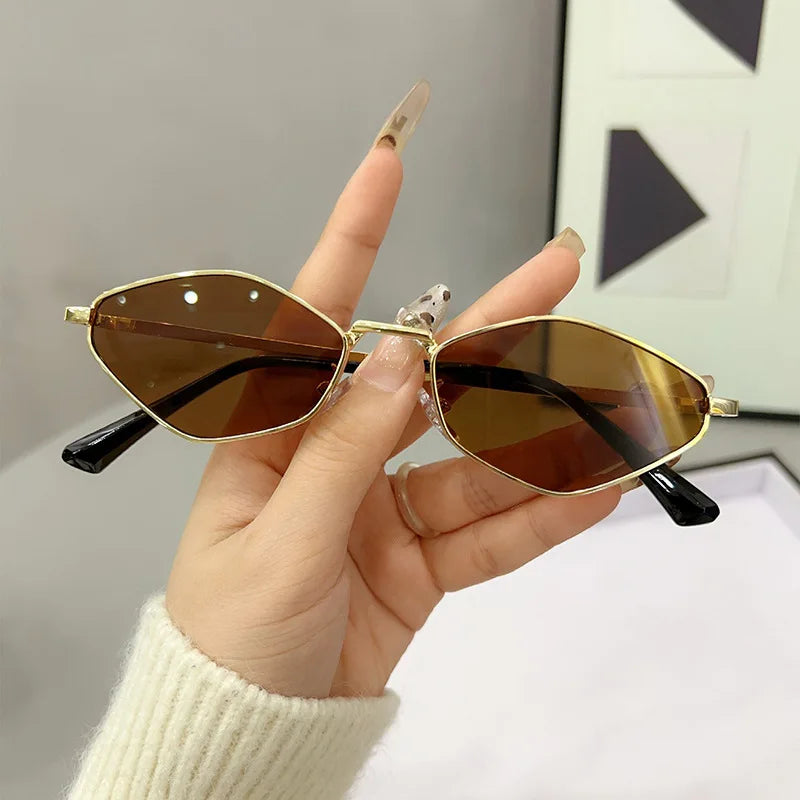 Small Polygonal Sunglasses Women Luxury Brand Steampunk Metal Frame Sun Glasses Ladies  Vintage Rhombus Shades UV400 Eyeglasses