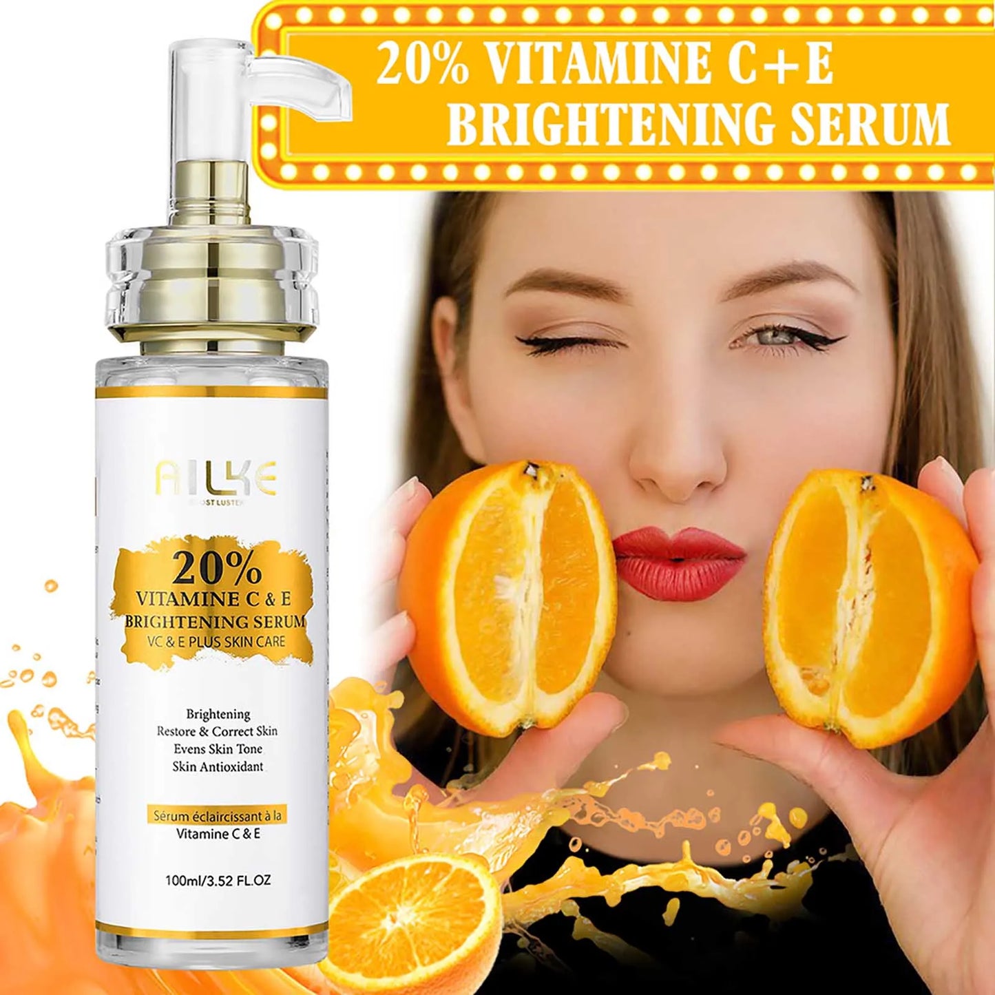 AILKE Whitening Skin Care Kit, With Vitamin C, Brightening, Reduce Dark Spots, Sun Spots, Clean Stains, Elastic & Smooth Skin