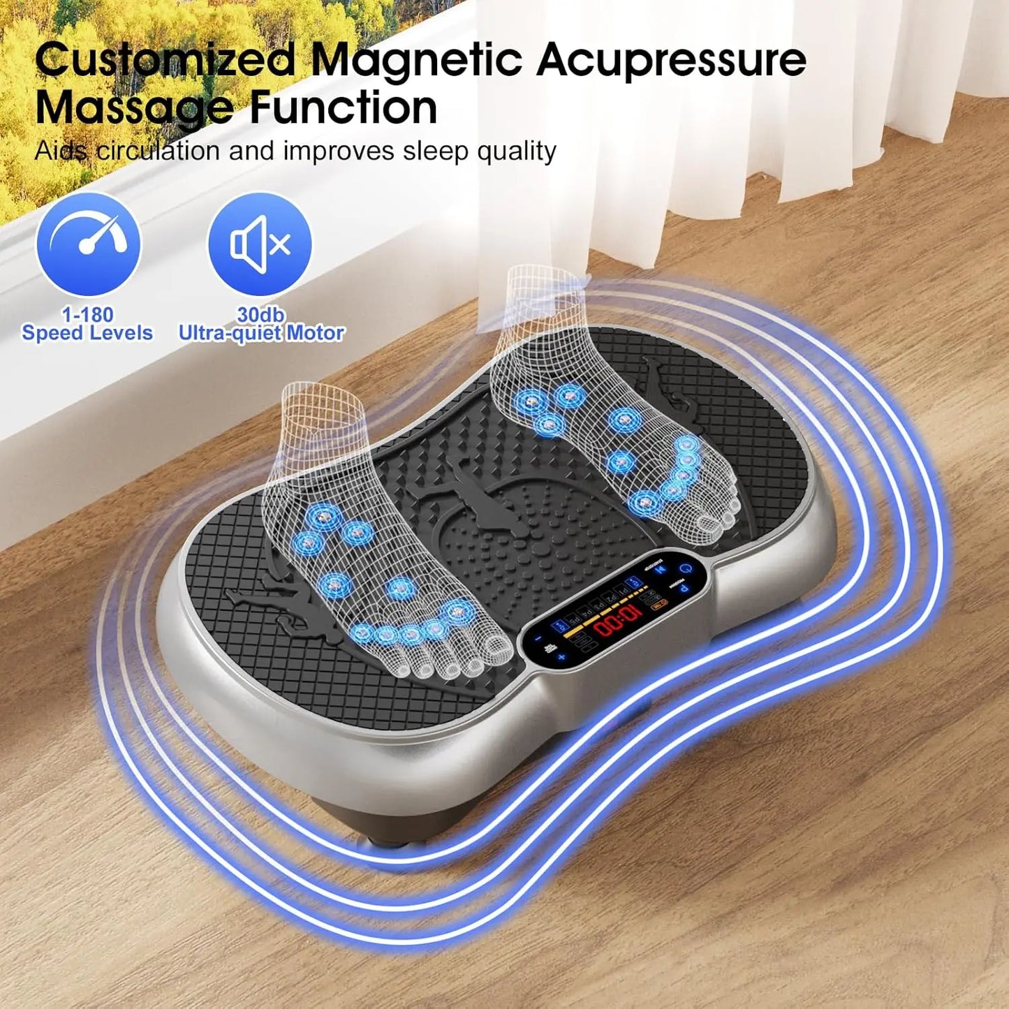 Vibration Plate Exercise Machine, 180 Speed Levels Vibration Plate for Lymphatic Drainage, Whole Body Workout Vibrating Fitness