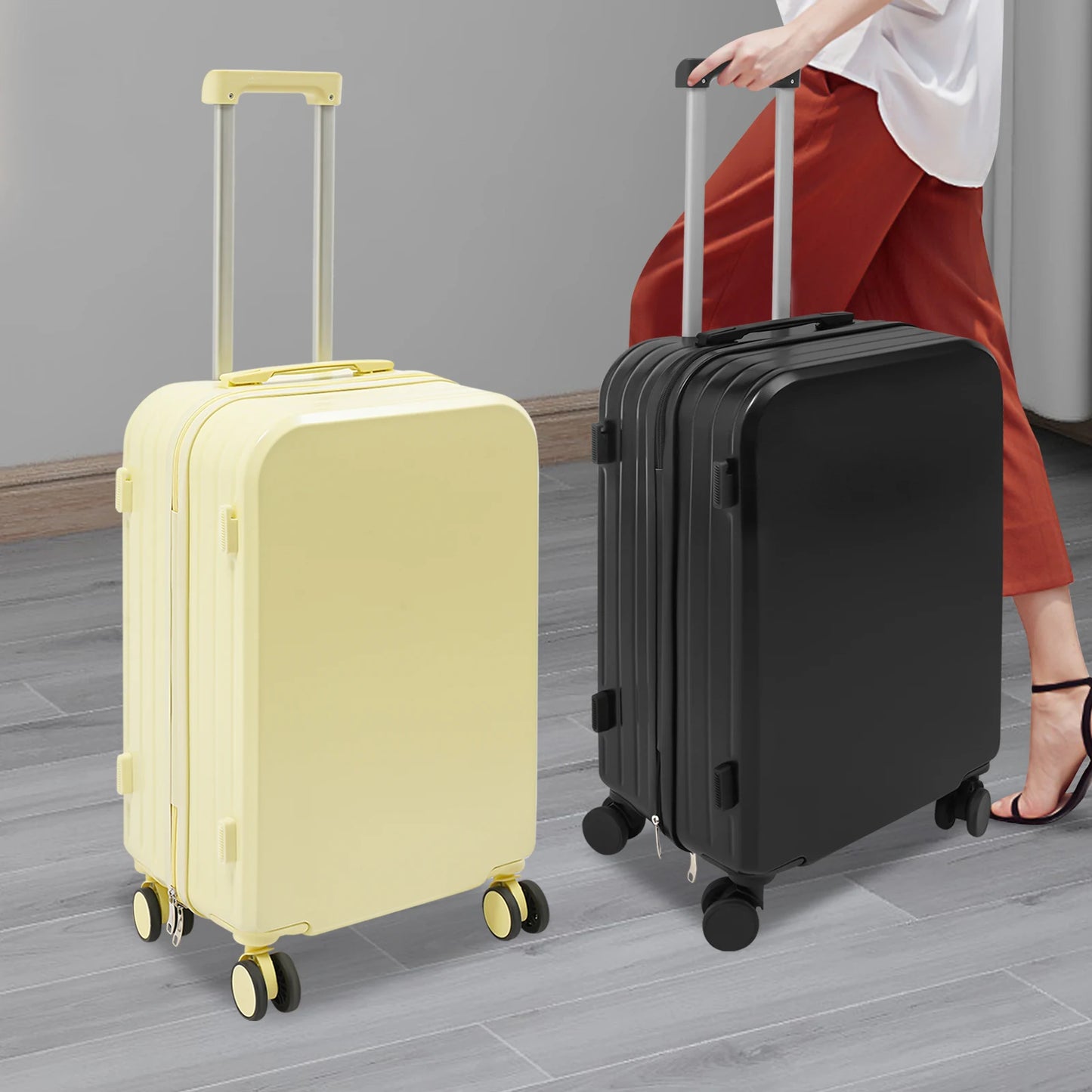 24" Check-In Luggage with Cup Holder&USB Port, Lightweight Suitcase, 360° Spinner Wheels for Travel