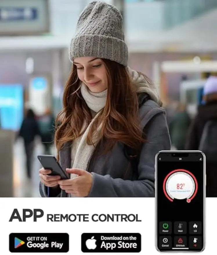 Electric Fireplace Heater with App & Remote, Quick Heating, Low Noise, Timer for Living Room/Bedroom