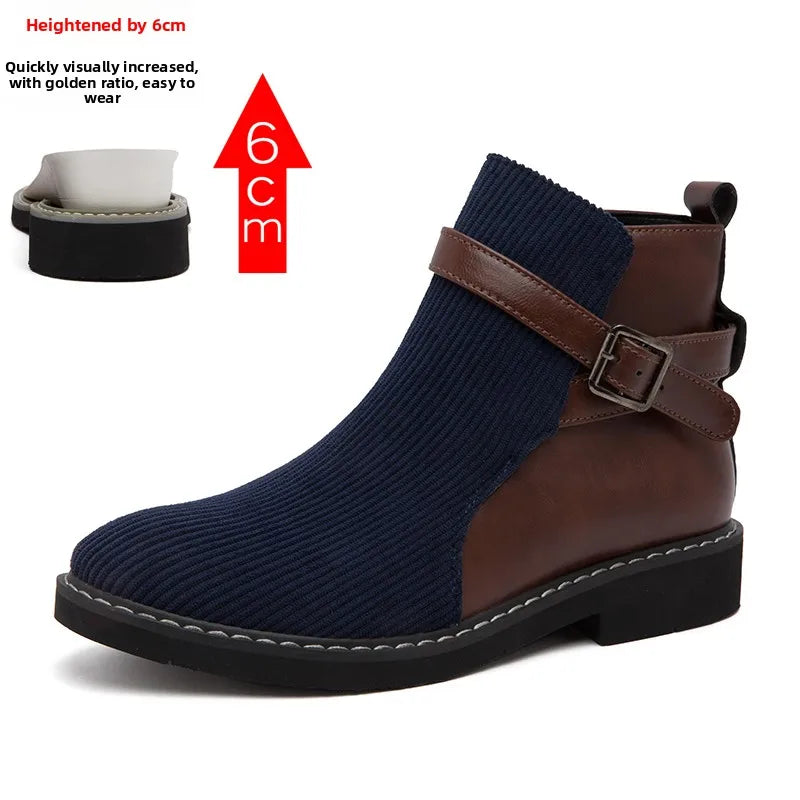 High-top Chelsea Boots, Multi-color Belt Buckle Men's Boots, Pointed-toe Large-sized Retro British Style Men's Boots
