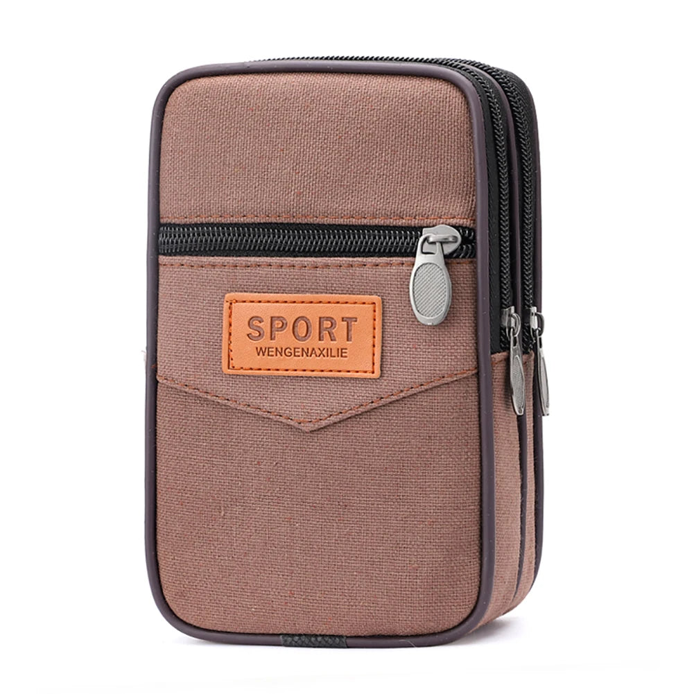 Men Outdoor Sports Waist Bag with Multi Pockets Canvas Change Pouch Coin Pocket Bag Zipper Coin Purse for Coins for Best Gift