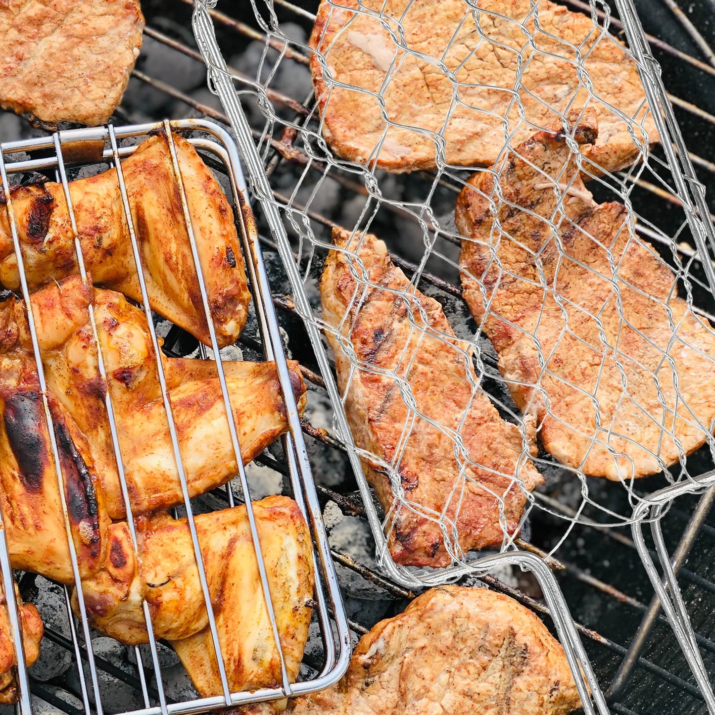 Iron Barbecue Rack BBQ Tongs Grill Basket Household Grilled Wrought Kitchen Net Heat Resistant Outdoor Camping Picnic Steak Fish