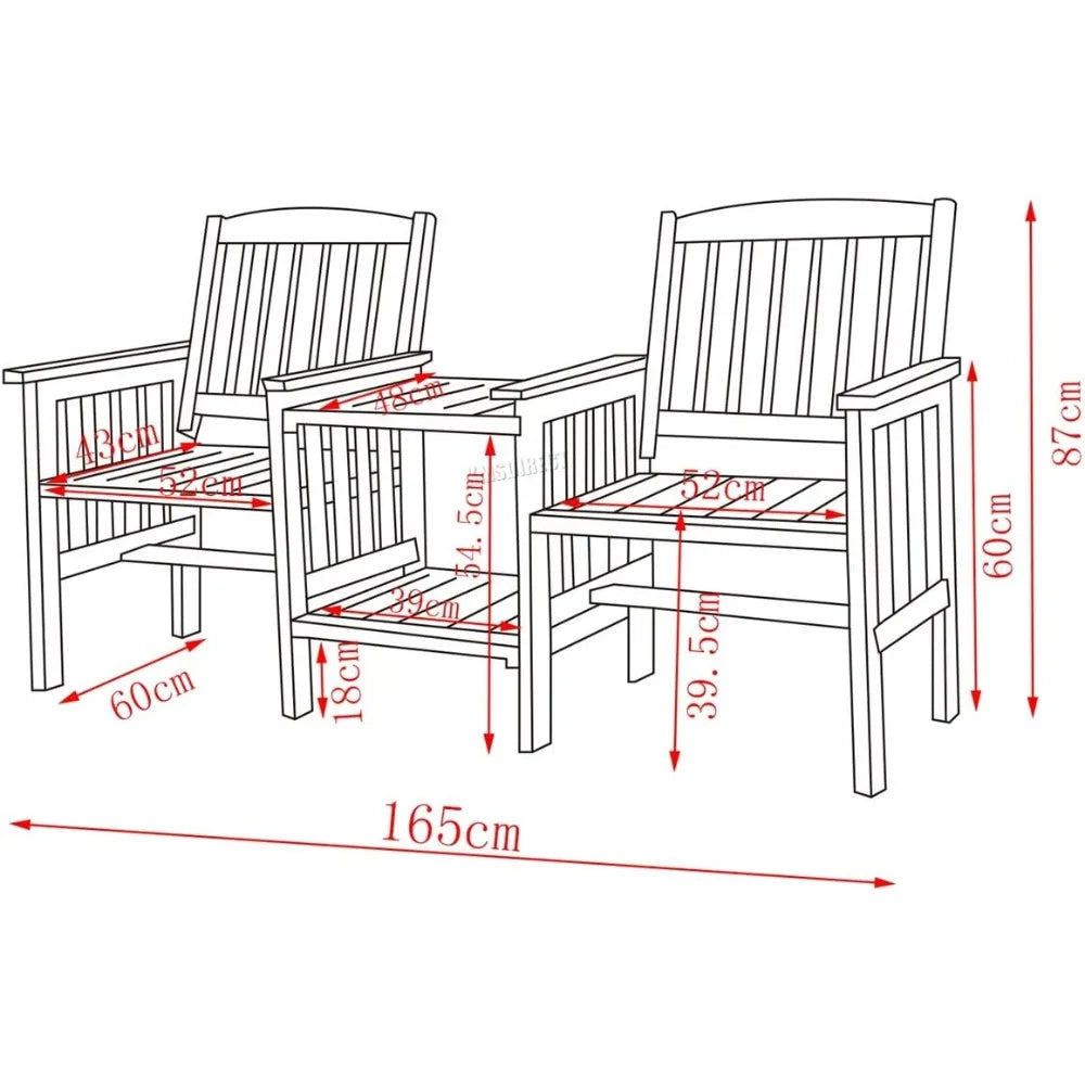 Outdoor Garden Love Duo Seat Patio Bench Couples Companion Yard 2 Seater Chair Twin With Table Set Parasol Hole Pool