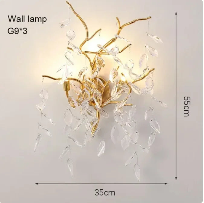 French luxury golden modern branch-shaped ceiling chandelier simple villa duplex American living room crystal LED chandelier