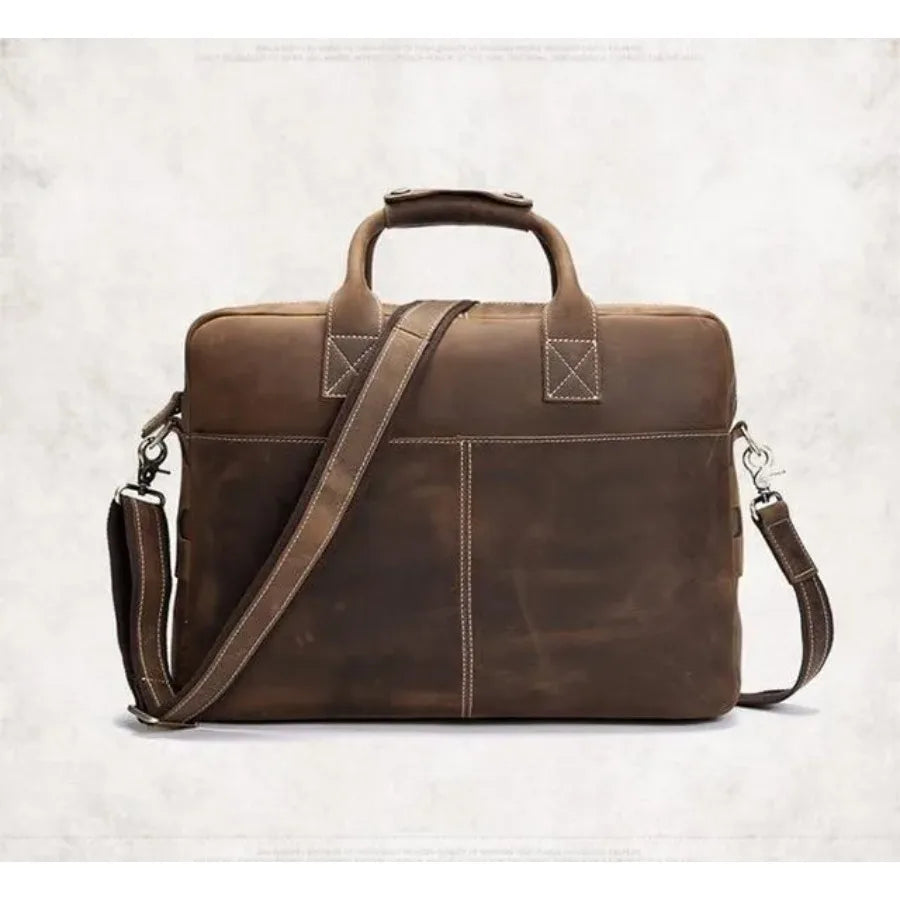 Vintage Leather Messenger Bag for Business Travel - Handcrafted Briefcase