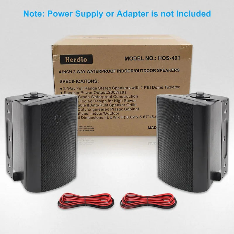 Herdio 2PCS 4'' 200W Passive Wired Outdoor Speakers With Powerful Bass Expansive Stereo Sound Coverage All-Weather Durability