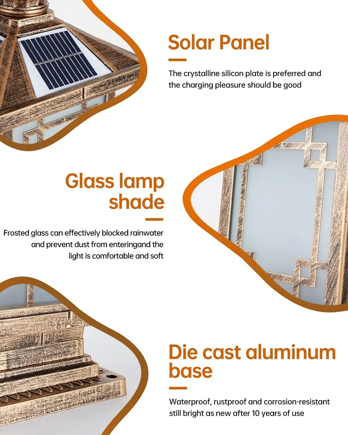 LED Solar Post Light, Aluminum Fence Cap Lamp, Dimmable Waterproof Pillar Light for Garden Yard