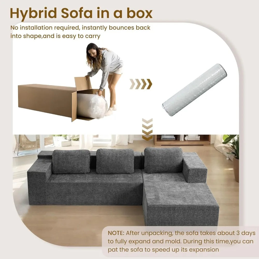 Sofa Couch Comfortable Modern Living Room Furniture, Sofa-in-a-Box, Wrinkle Resistant Chenille Fabric, No Assembly Required,