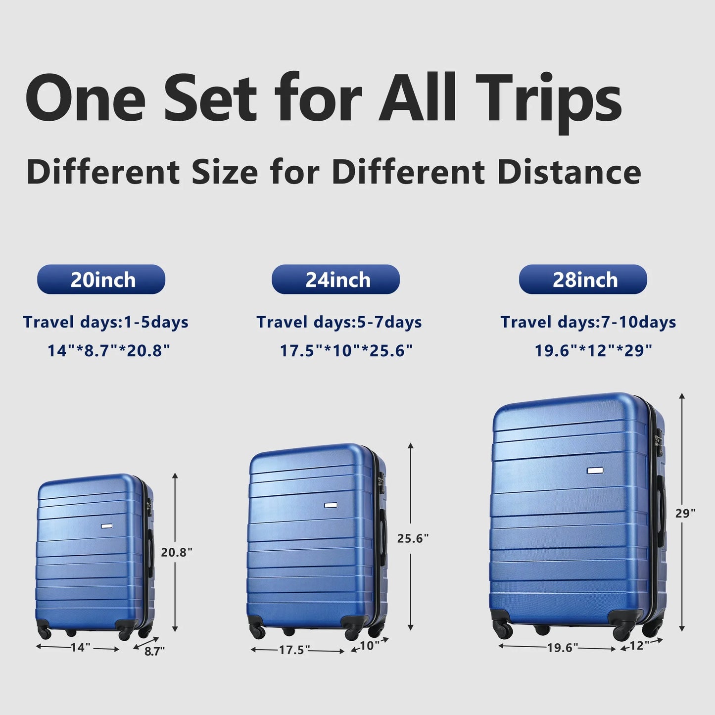 OCACA 3PCS Luggage New Model Expandable ABS Hardshell Luggage Hardside Lightweight Durable Suitcase sets Spinner Wheels