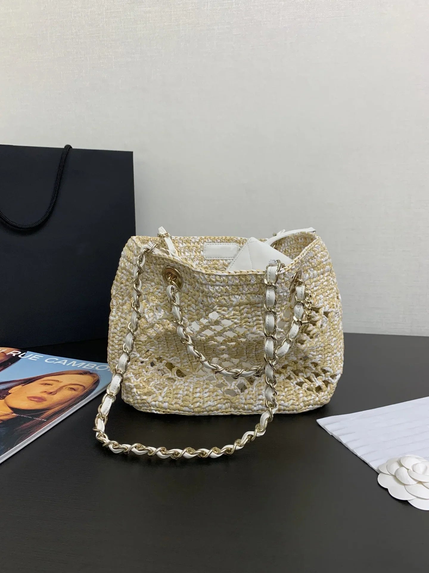 Raphia Woven Bag Fashion 2024 Women Hollowed Out Raphia Woven Beach Chain Shoulder Bag Crossbody Bag Handbag