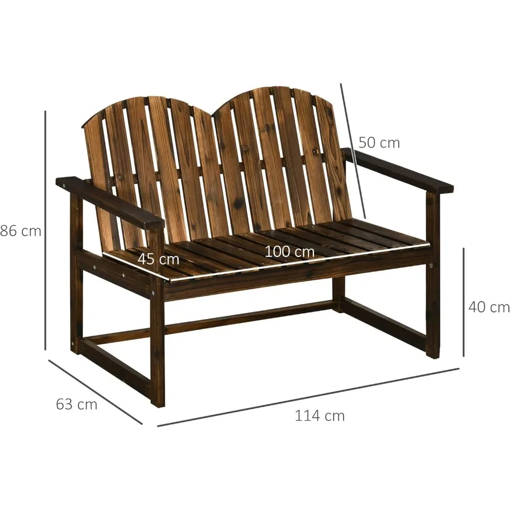 Outdoor Wooden Garden Bench,  Patio Loveseat Chair with Slatted Backrest and Smooth Armrests for Two People,  for Yard, Lawn