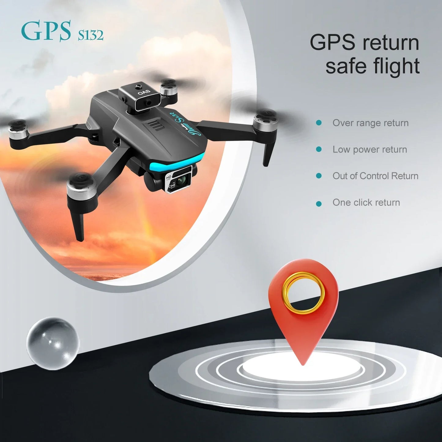 S132 Brushless Drone GPS Aircraft Electric Adjustment High Definition Aerial Photography Dual Camera Obstacle Avoidance 2000M