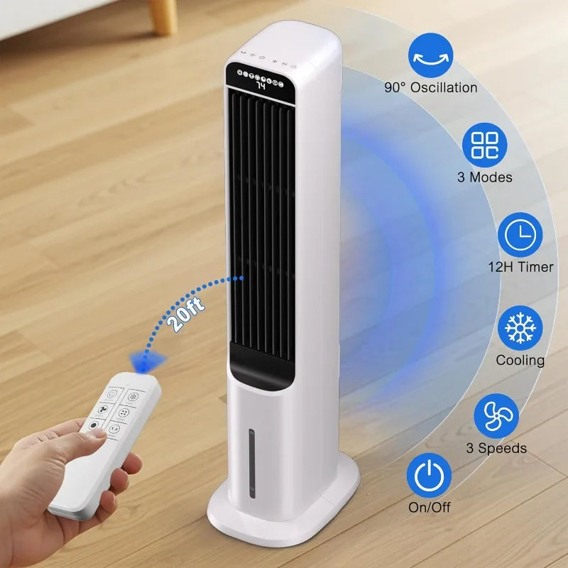 MEPTY 41" Swamp Cooler, 3 in 1 Evaporative Air Cooler with Remote, Portable Cooling Fans that Blow Cold Air with 3 Speeds