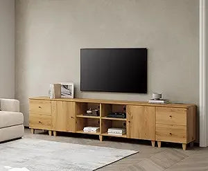 3-in-1 TV Stand w/Doors&Charging Station, 105" Modern Wood Entertainment Center Media Console for 110+ inch TVs, TV Cabinet w/S