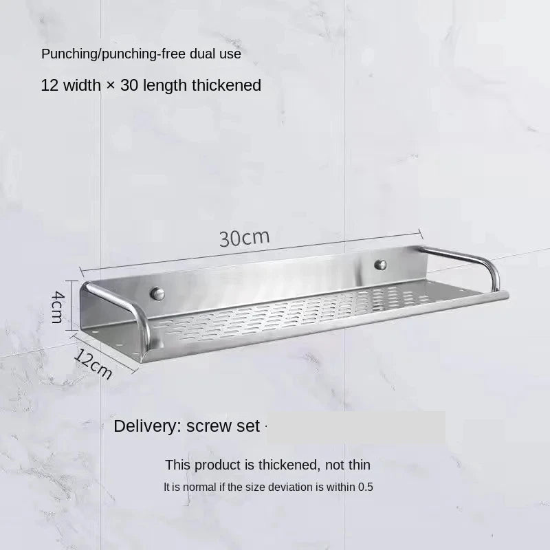 Bathroom Shelf Organizer Storage Wall Mounted Shelves Kitchen Shower Rack Stainless Steel Shampoo Holder Drain Water Accessories