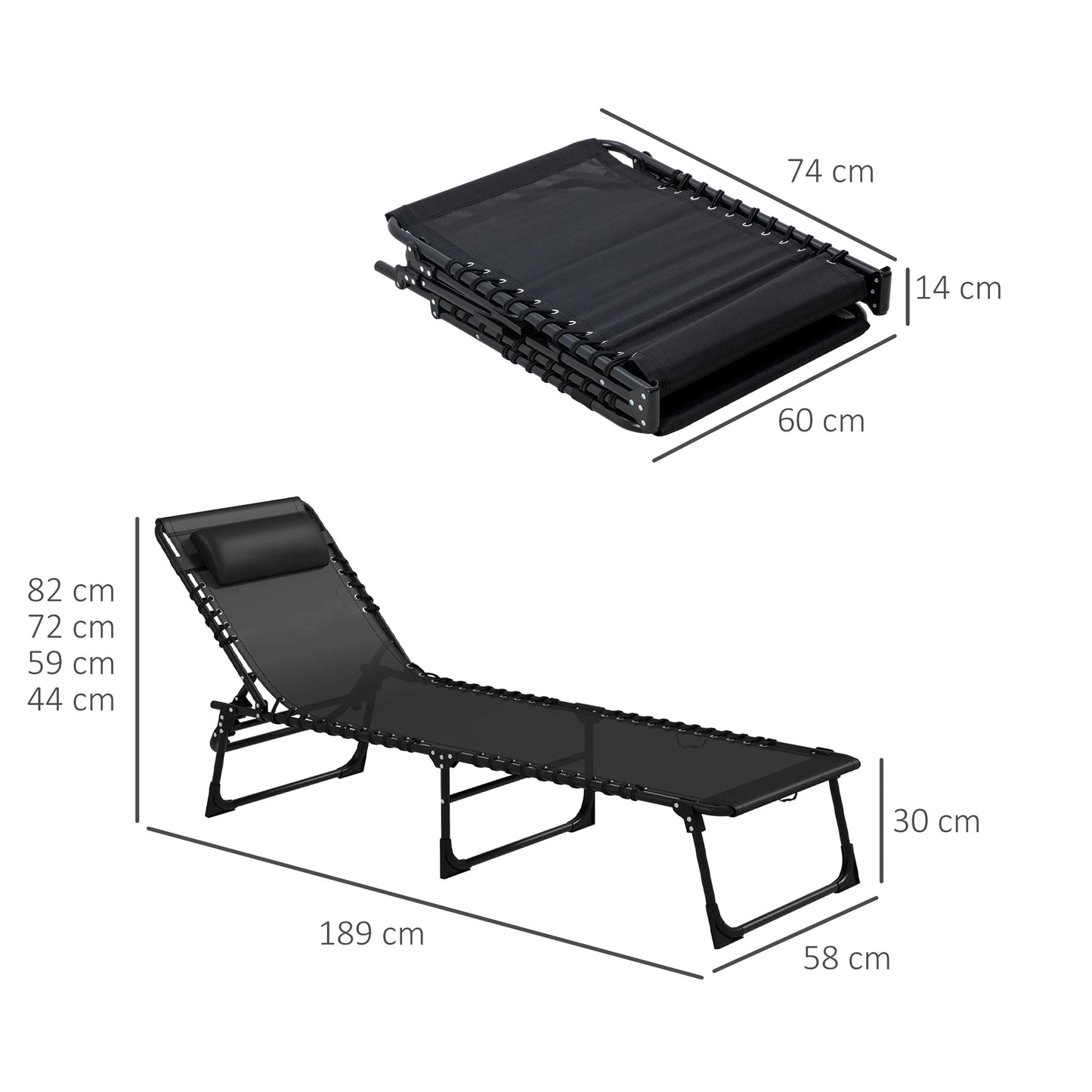 Outsunny 2 Piece  Sun Lounger, Outdoor 4 Level  Backrest Reclining Chaise Chair, Steel Frame Recliner Chair