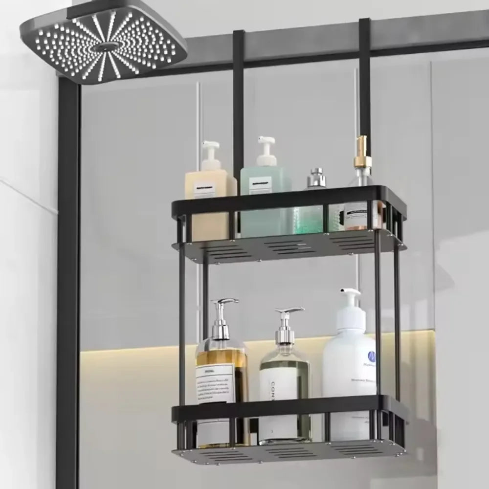 Bathroom Shelf Behind Door No Punching Required Hanging Towel Organizer Rack Shower Glass Door Toilet Supplies Storage Baskets
