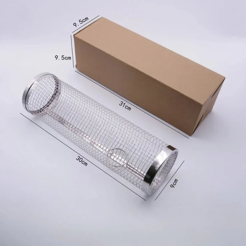 Barbecue Basket Grill Tools Bar Cookware Bbq Camping Barbecue Kitchen Utensils Rolling Stainless Steel Outdoor Wire Mesh Round