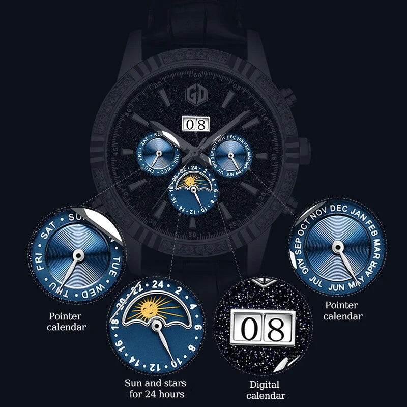 GD 2025 Stainless Steel Waterproof Men Star Design Watches Top Brand Luxury Transparent Mechanical Sport Male Wrist Watche