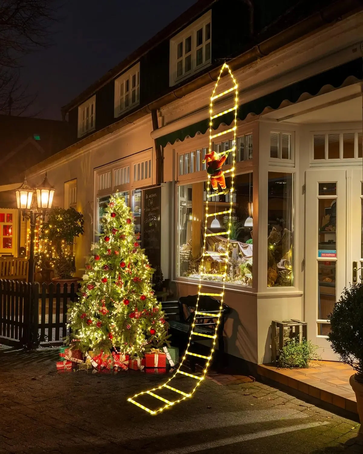 Christmas Decorations LED Ladder Lights with Climbing Santa Claus, 10ft Outdoor Christmas Decorative Lights - 8 Modes Xmas