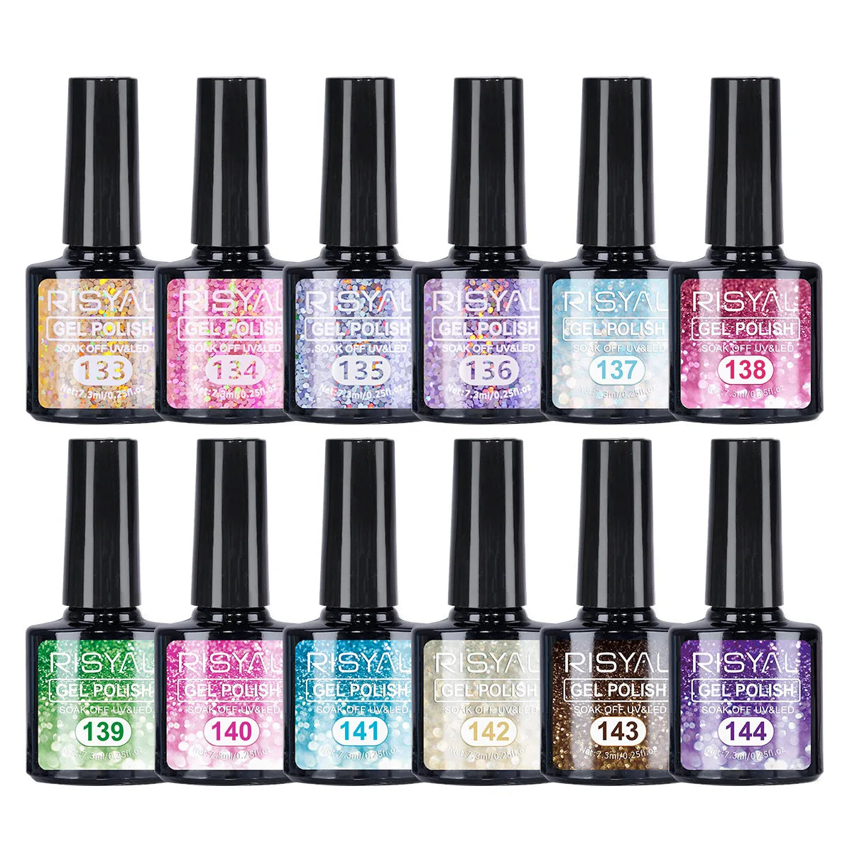 Glitter Sequins Gel Nail Polish Sparkly Shiny Pink Yellow Blue Green Gel Nail Polish Set Soak Off U V Nail Gel Nail Art Manicure