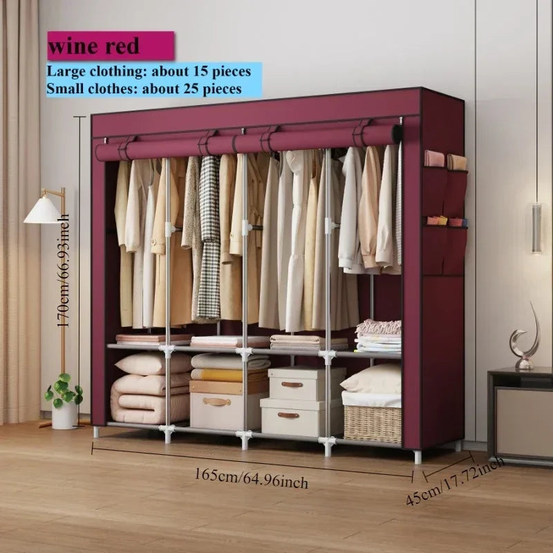 Simple Wardrobe Rental Room Fabric Cabinet Thickened All Steel Frame Wardrobe Household Bedroom Thickened Fabric Cabinet